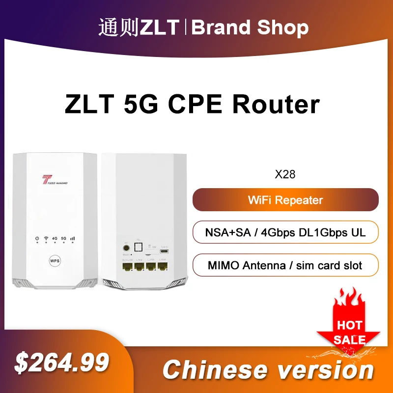 Original ZLT X28 WiFi Repeater Dual-Band 5G CPE Router 4Gbps DL 1Gbps UL WiFi 6 Gigabit Signal Amplifier With Sim Card Slot