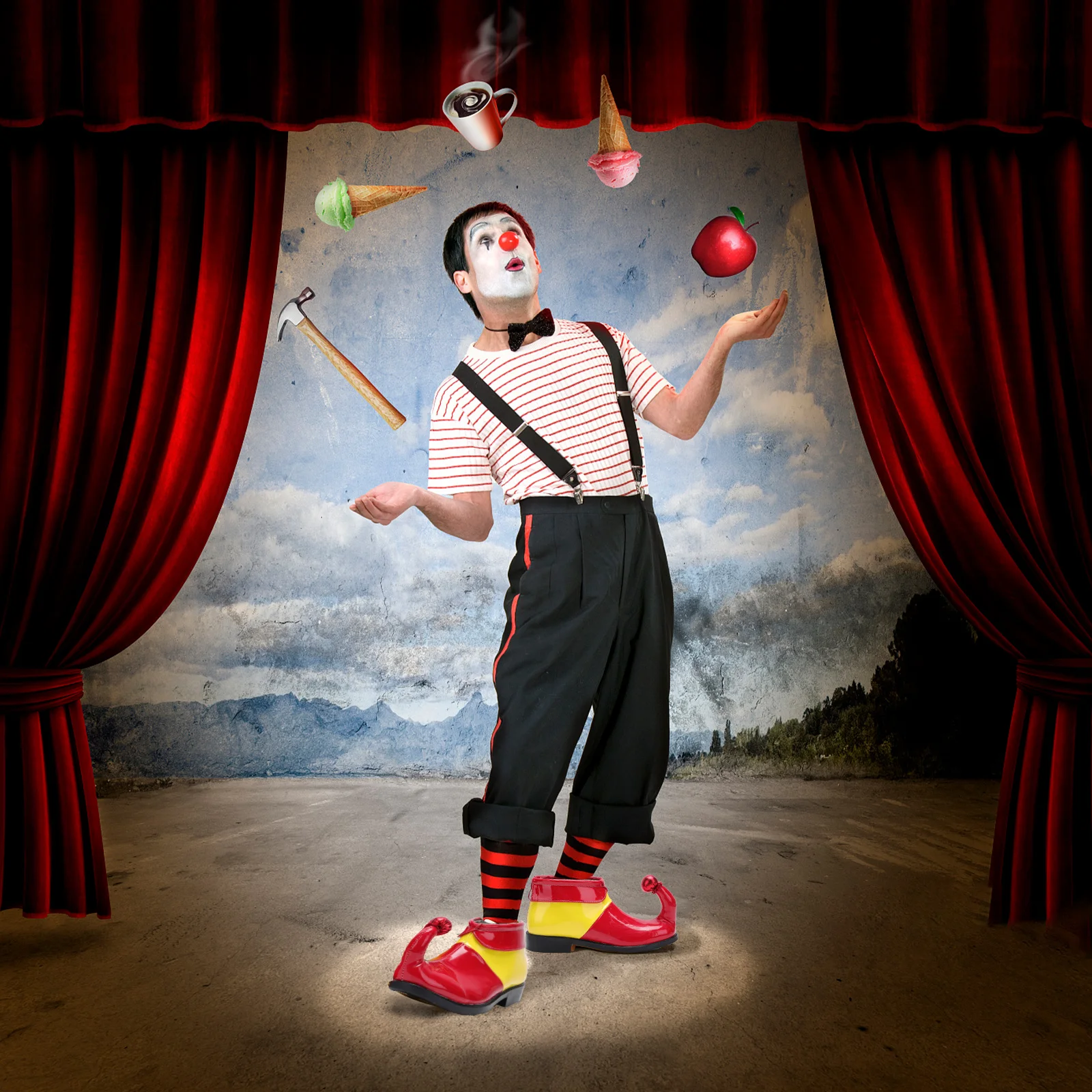 

Обувь для клоуна с рогом, материал из искусственной кожи, удобные принадлежности для карнавальной вечеринки, аксессуары для косплея на Хэллоуин, размер для взрослых, случайный яркий