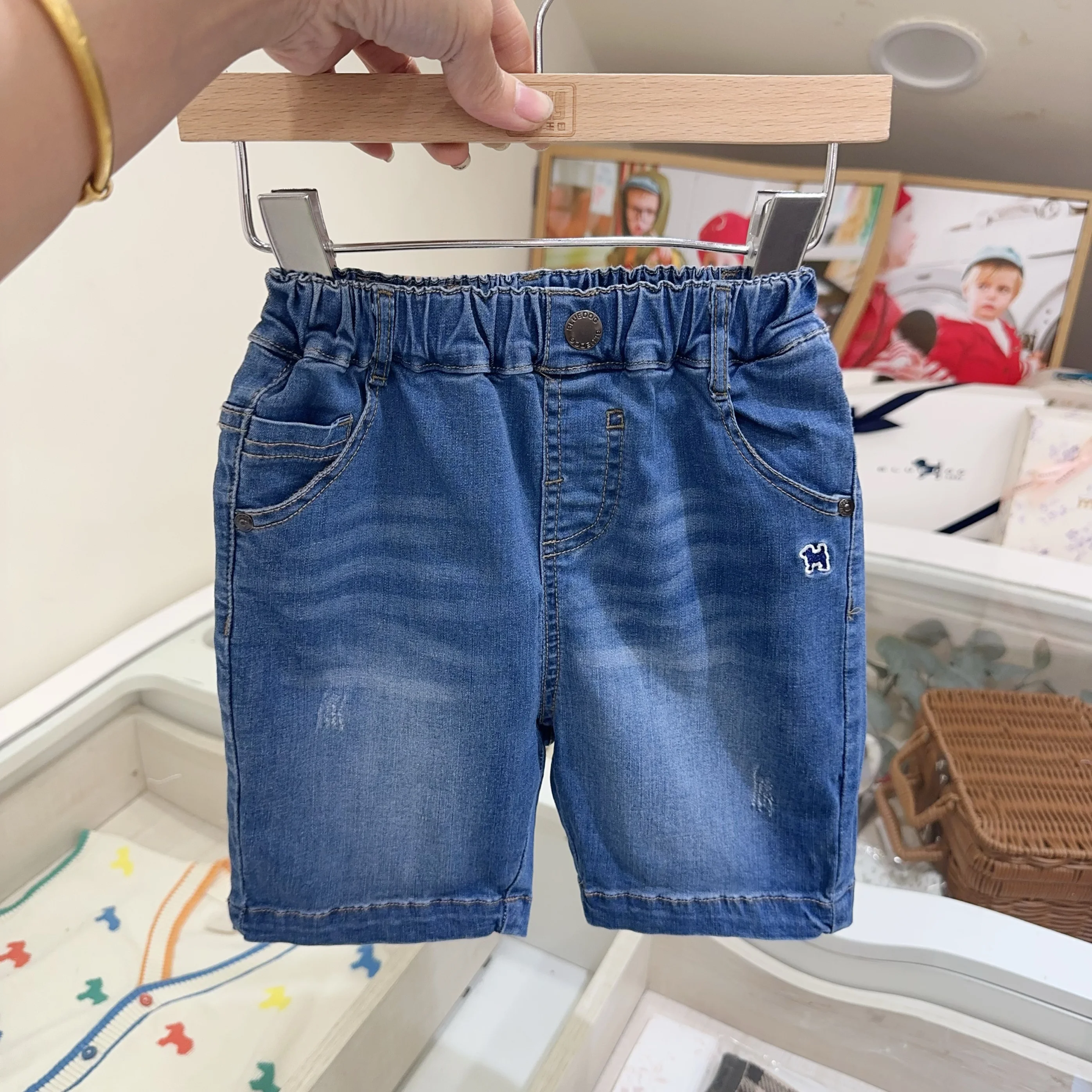 

Soft Comfortable Children's Denim Shorts Five-Quarter Length Elastic Casual Versatile Kids' Jeans Summer Collection Apparel