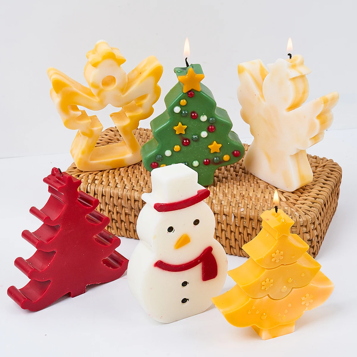 Christmas Tree Snowman Hollow Angel Silicone Candle Mold DIY Handmade Xmas Gift Ornaments Making Molds Home Decor Plaster Craft