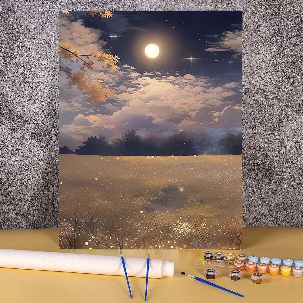 Ölgemälde nach Zahlen, Kunstbilder, zum Ausmalen auf Leinwand, Sternenhimmel, Landschaft, handgemalt, einzigartiges Geschenk, Heimdekoration für Schlafzimmer, Wand