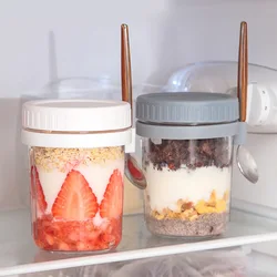 1pcs Overnight Oats Container Milk Fruit Salad Food Storage Glass Jars Portable Cereal Breakfast Cups Water Bottle Kitchen Item