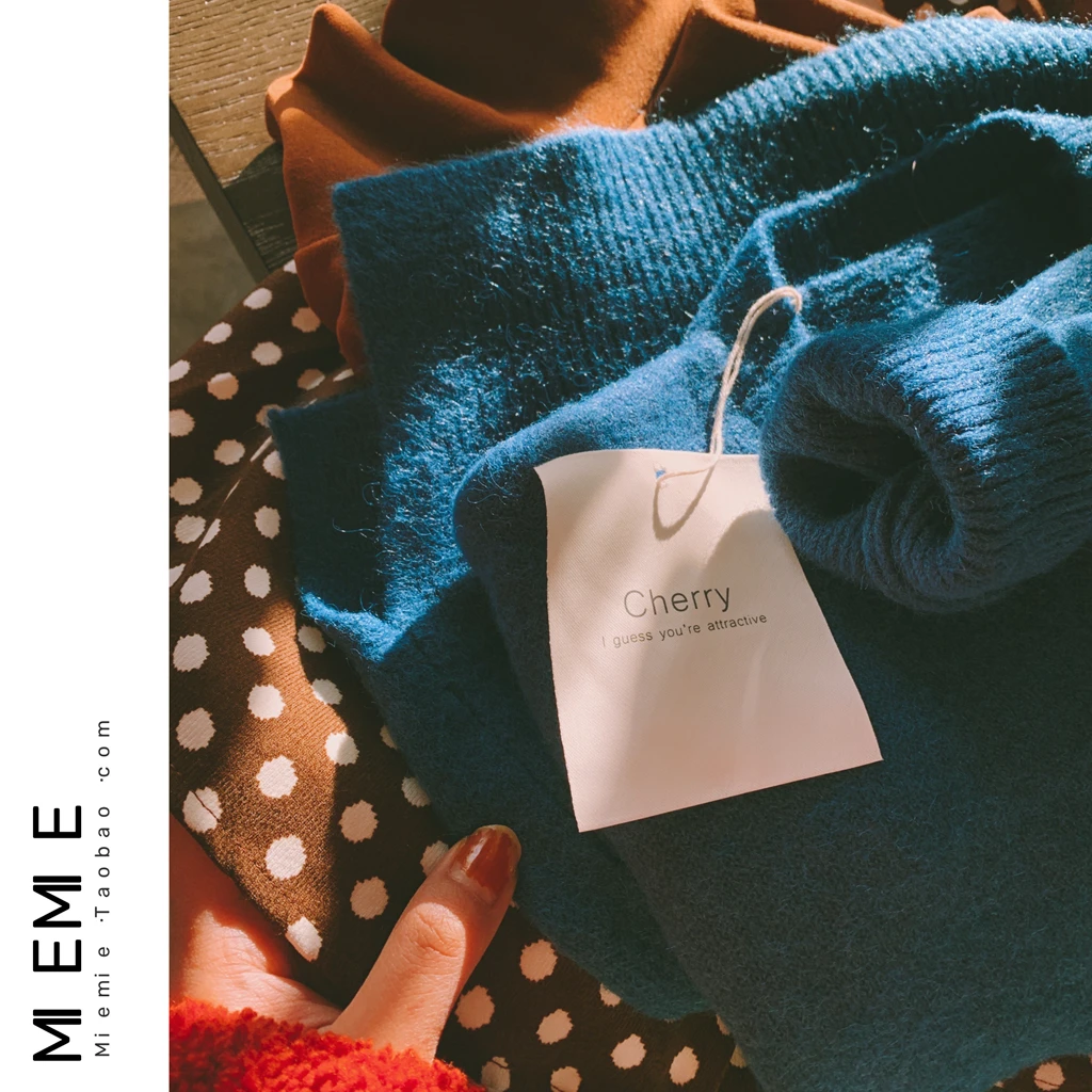 

Мягкий бархатный вязаный свитер Cherry Klein Blue Bear, женский однотонный топ с верхом, удобный длинный круглый пуловер свеч Ne