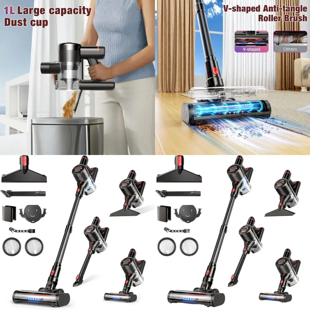 

Беспроводной пылесос 40Kpa 450W, 50 минут работы, конструкция с защитой от наматывания волос для твердых полов, ковров и шерсти животных