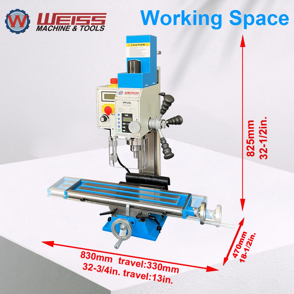 ماكينة طحن WEISS VM18L ماكينة حفر طحن سطح الطاولة متغيرة 100-2250 دورة في الدقيقة 750 وات مثقاب مطحنة بدون فرش