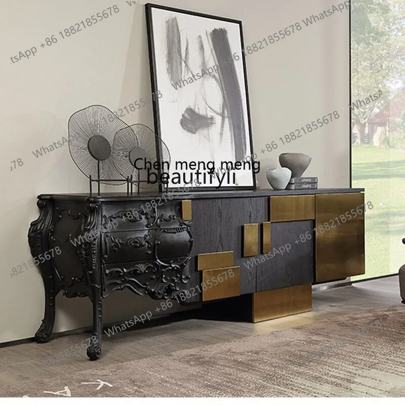 

X French New Classical Wood Carved TV Cabinet European American Style Log Light Luxury Entrance Cabinet