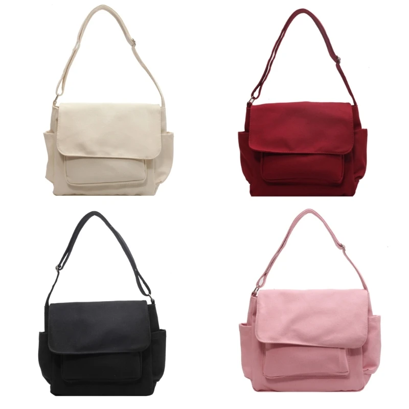 

Japanese Simple Canvas Crossbody Bag Women Solid Color Adjustable Strap Shoulder Bag Girl Student Daily Casual Messenger Handbag