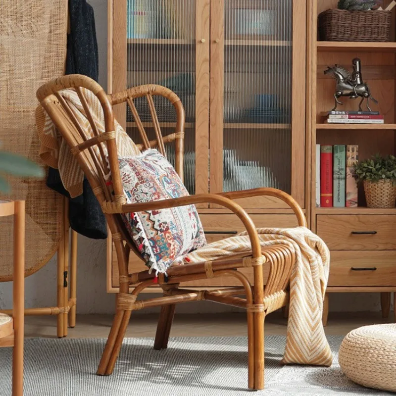 

True Rattan Retro Rattan Weaving Human Sofa Courtyard Leisure Chair Home Balcony Elderly Back Chair