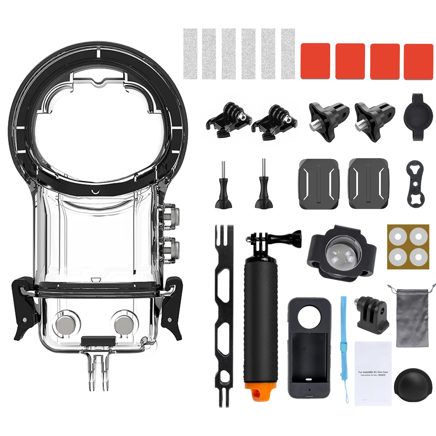 

Camera Underwater Diving Protective Housing Waterproof Case +Floating Stick Set for Insta 360 One X3 Action Camera