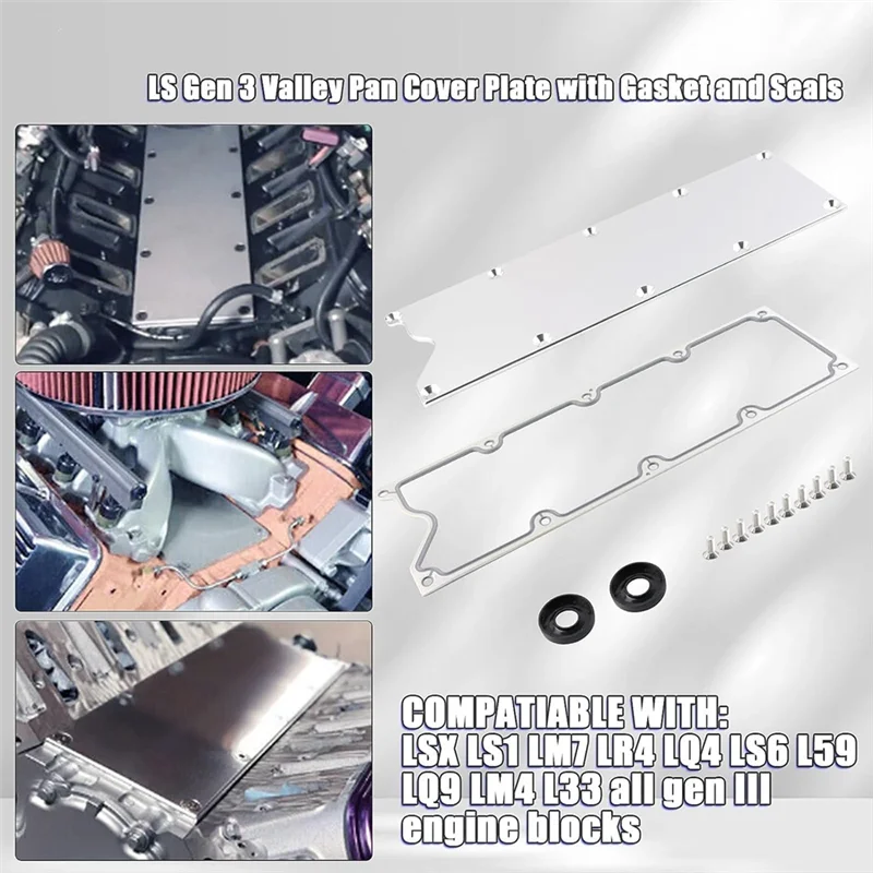 LS Gen 4 Valley Pan Cover Plate with Gasket Bolts Kit for LSX LS1 LM7 LR4 LQ4 LS6 L59 LM33 LQ9 LM4, 12598832 12610141