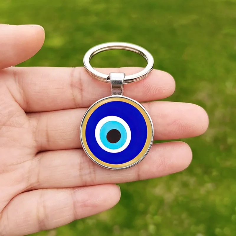 Evil Blue Eye Pendant Keychain Turkish Evil Nazar Eye Amulet Glass Cabochon Pendant Key Chain Protection Jewelry Gifts