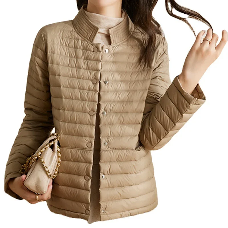 Chaqueta acolchada a la moda para mujer, abrigo ligero y fino con cuello de pie, otoño