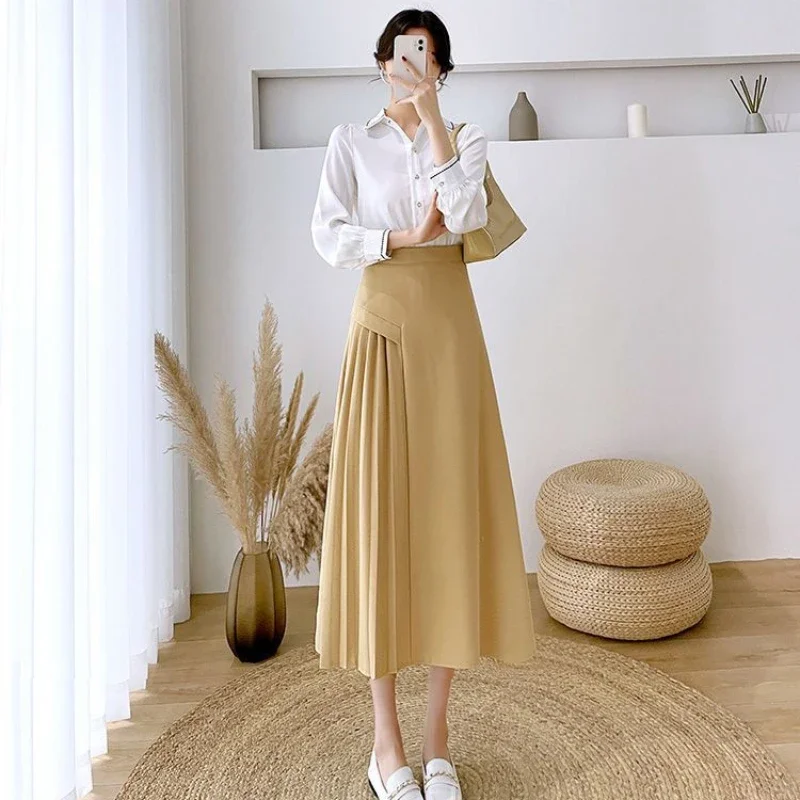 High Waist Female Skirts A Line Midi Women's Skirt Korean Fashion Offer Aesthetic Hot Summer 2024 Quality Modest Premium Cheap V