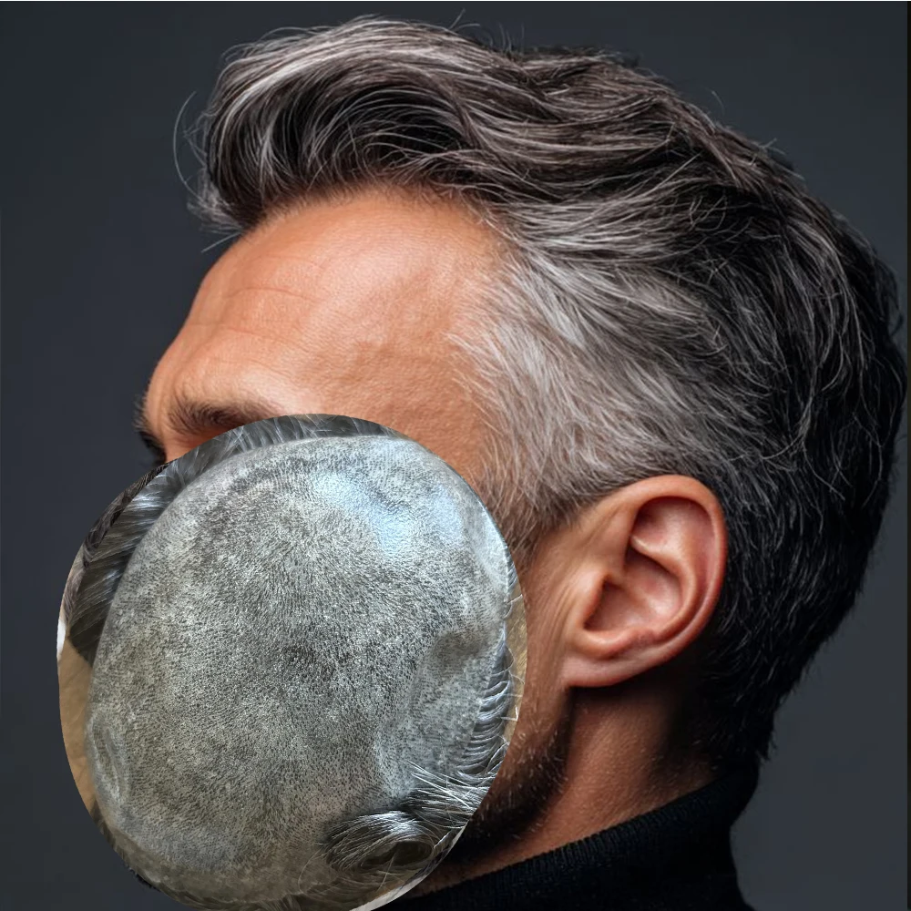 

Grey 1B50 1B65 100% Human Hair Men Toupee Undetecatble 0.1mm Pu Man Wigs Replacement Hairpieces Natural Hairline Brown Prosthesi
