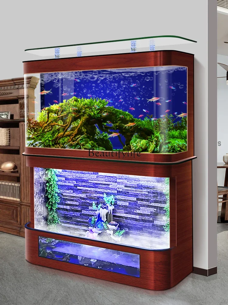 Living room partition water curtain wall fish tank large vertical glass ecological aquarium