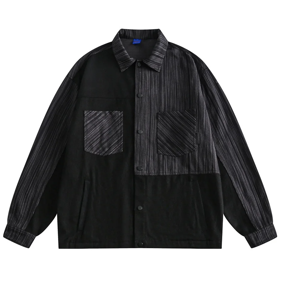 

Mens Irregular Striped Jackets Streetwear Hip Hop Patchwork Cargo Coats Men Oversized Harajuku Vintage Casual Jackets Unisex