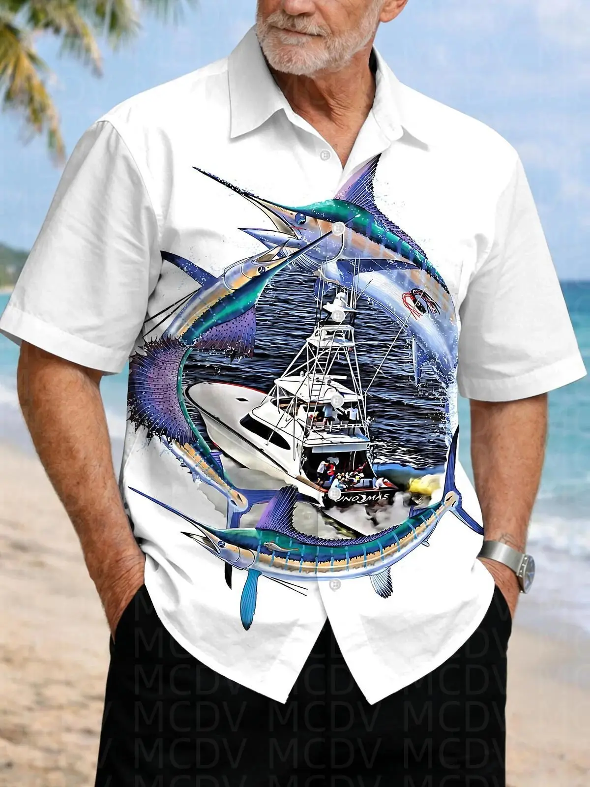 Bus Pattern Men's Hawaiian Shirt Stretch Easy Care Camp Shirt Big Tall