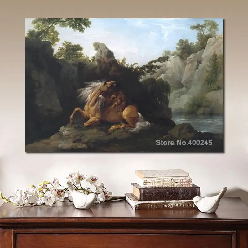 Landscapes Paintings by George Stubbs Horse Devoured by A Lion Bedroom Decor  Handmade Classic Art on Canvas for Living Room