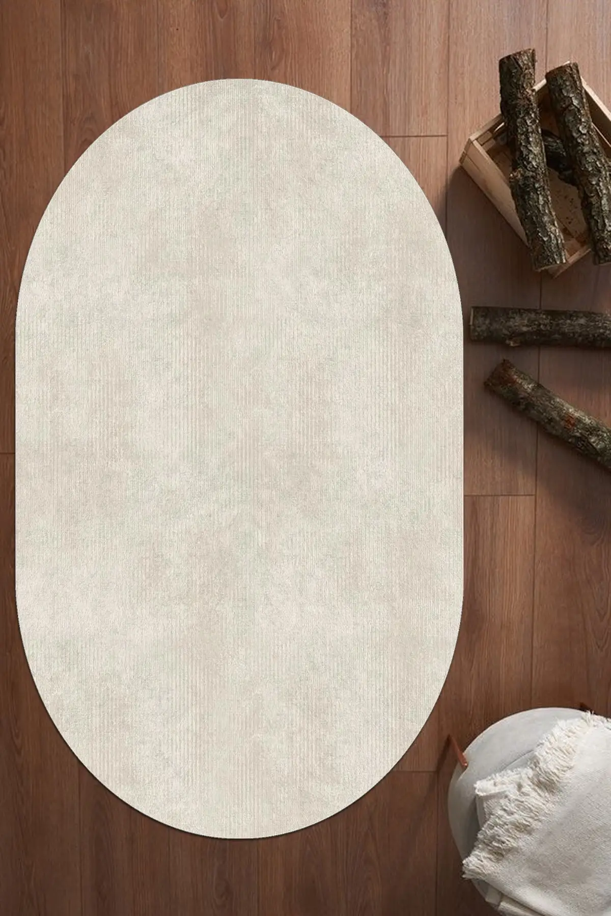 

Dovi textured cream colored Oval carpet (washable Dot/felt base)-Cp1052