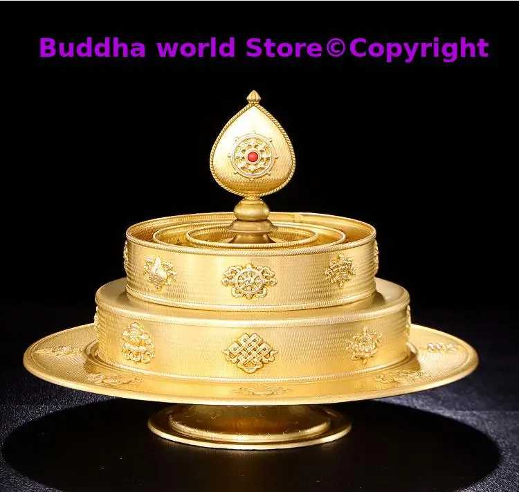 HOME shrine altar worship Buddhism safe protection GOOD LUCK Eight Auspicious Symbols of Buddhism COPPER Gemstone Manza plate L