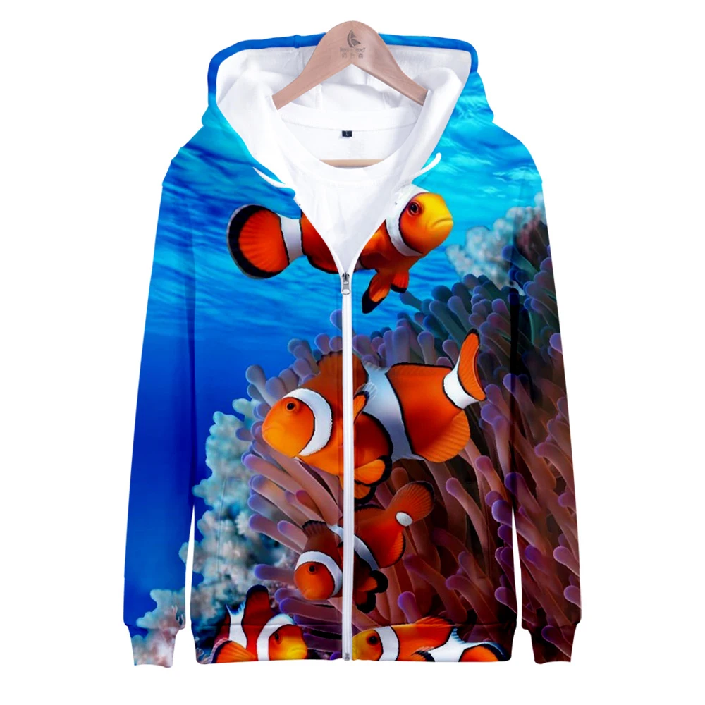 

zipper sweatshirt Men's and women's clothing high street trend couple Fashion pure cotton zipper jacket hip hop fish