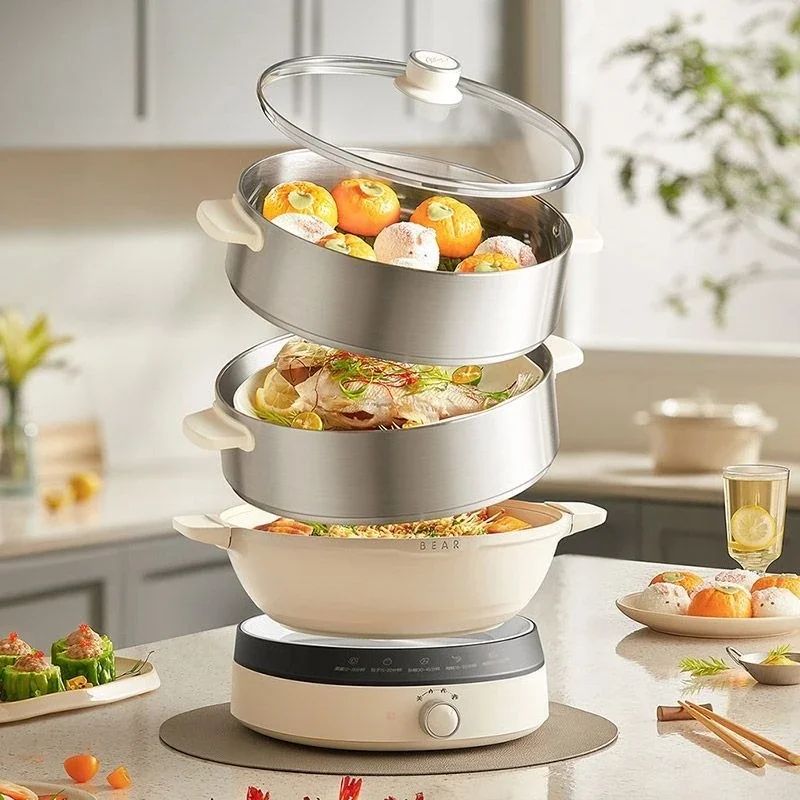 For Multifunctional electric steamer household three-layer 14L split electric wok, high-power electric cooking pot  food warmer