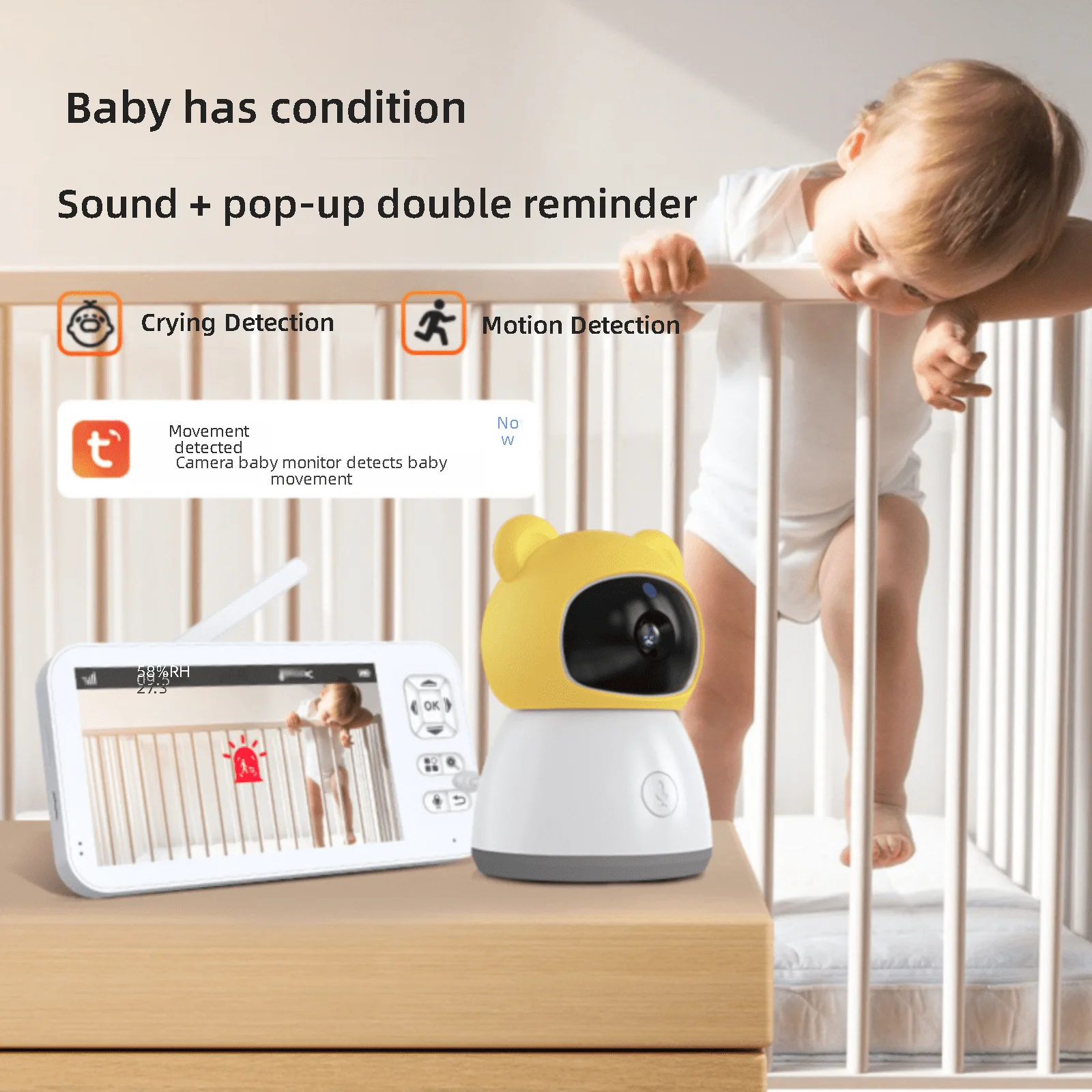 

5 Inch Baby Monitor Night Vision Temperature Monitoring 2 Way Audio Talk Baby Nanny Security Camera Motion Detection Tracking