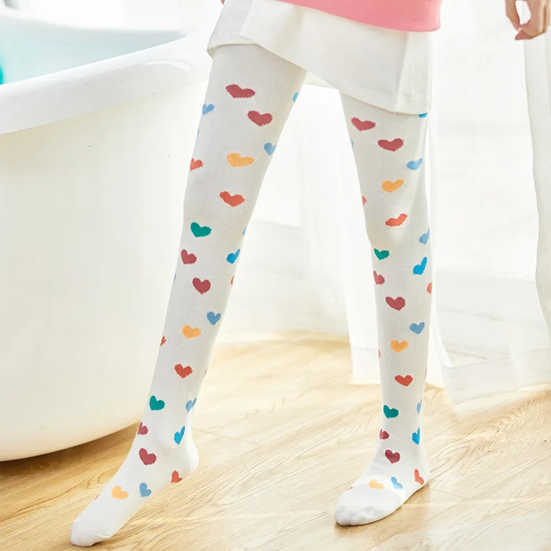 Heart Girls Tights 1-8 Yrs cotton Sweet Candy Color Pantyhose for Children Kids Clothing White Dancing Stockings autumn Tights