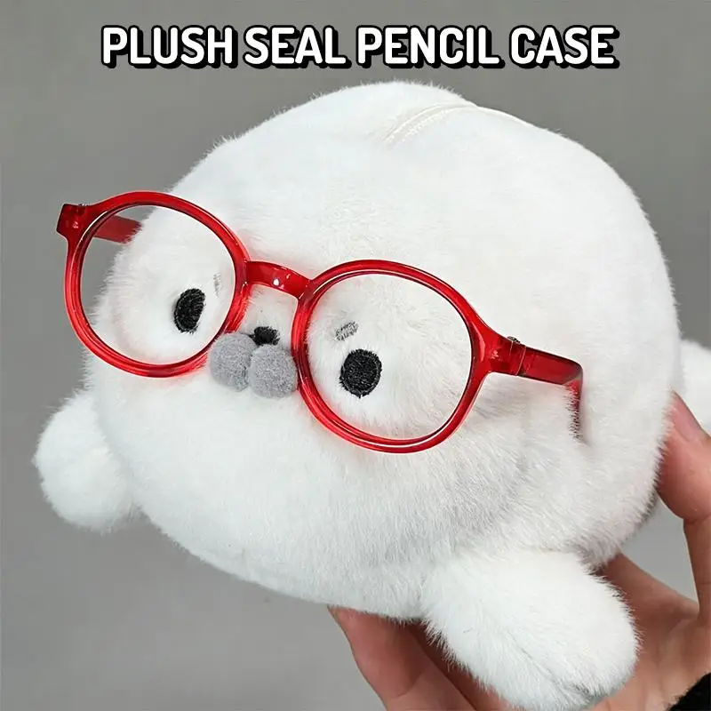 Funny Cute Seal Doll Pencil Case High Aesthetic Value Storage Bag Large Capacity Plush Stationery Bag Students School Supplies