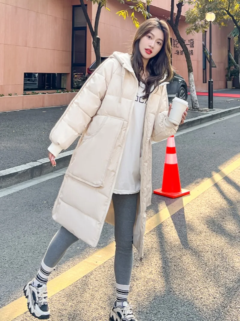 Thickened Parkas for Women Mid-length Korean Style Winter Solid Simple Streetwear Popular Hooded Outerwear Classic Prevalent