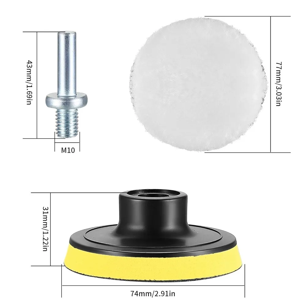 Tampons de polissage en laine, roue de polissage de voiture de 3 pouces avec crochet et boucle arrière pour fixation de tampon de perceuse, voiture 10 pièces