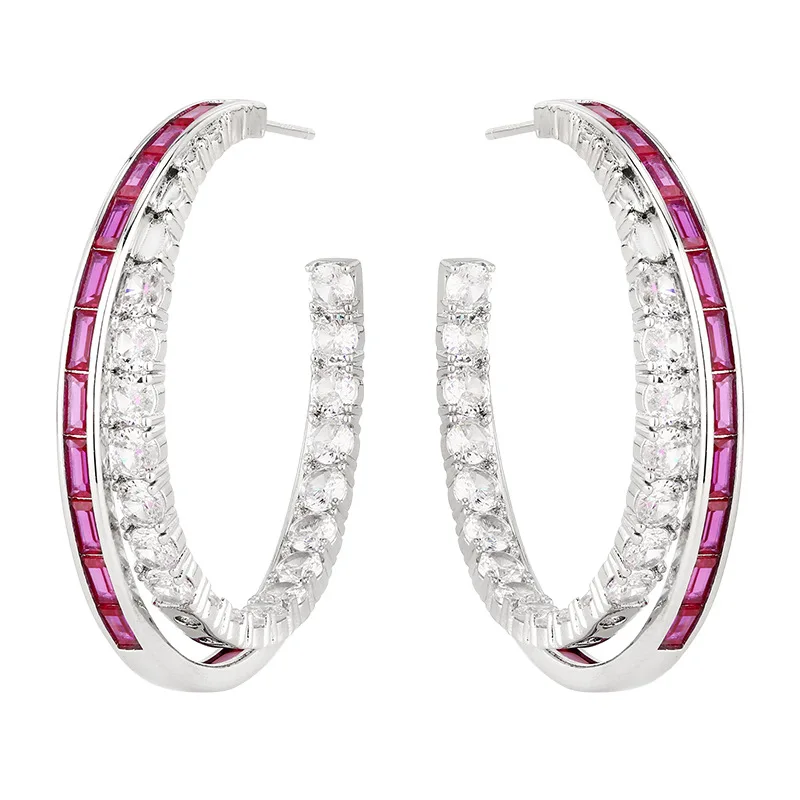 Trendy Hoop Earrings in Blue Pink Exquisite Circular Shaped Jewelry for Women Luxurious Glamour Ball Dress Accessories Gift