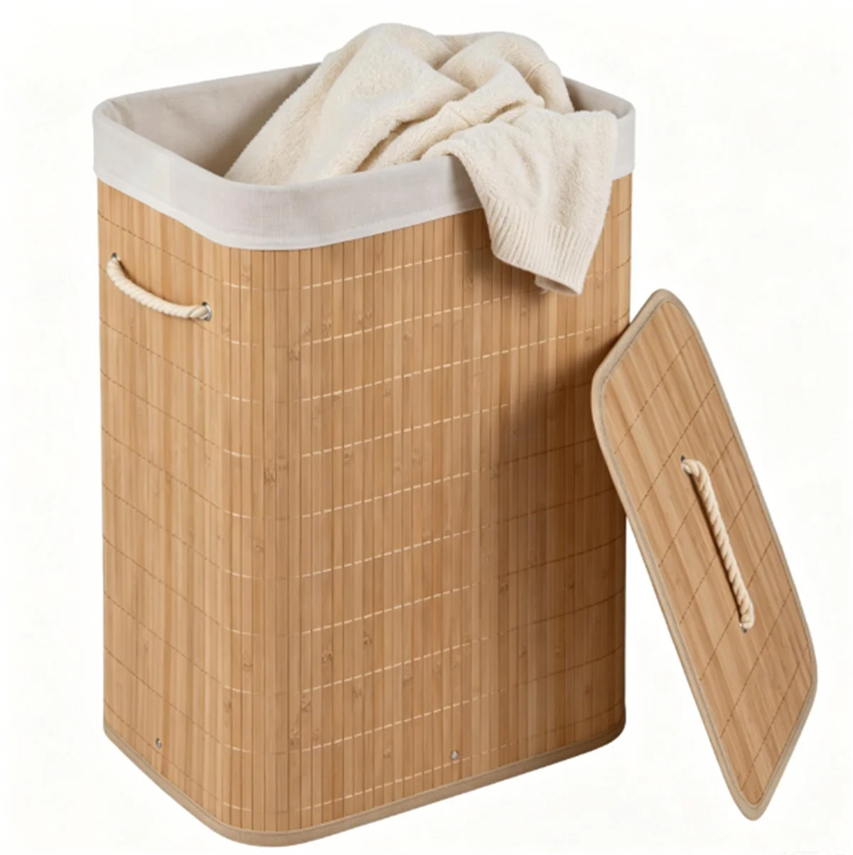 

19 Gallon Bamboo Laundry Hamper with Lid & Removable Washable Liner, Foldable Dirty Clothes Basket with Side Handles for Bedroom Bathroom-Natural