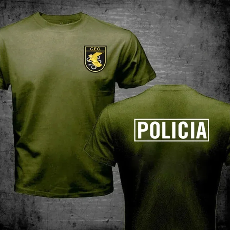 جديد اسبانيا القوات الخاصة الوطنية SWAT GEO يذهب شعار Espana Policia تي شيرت الرجال قمصان قصيرة الأكمام بلايز تي شيرت القطن تي شيرت