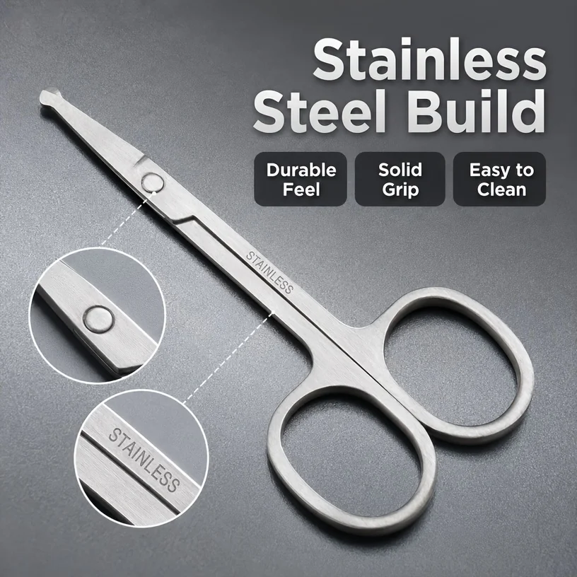 Stainless Steel Manual Nose Hair Trimmer, Round Tip Safety Ear Hair Scissors, Painless No Battery Washable Portable, Unisex