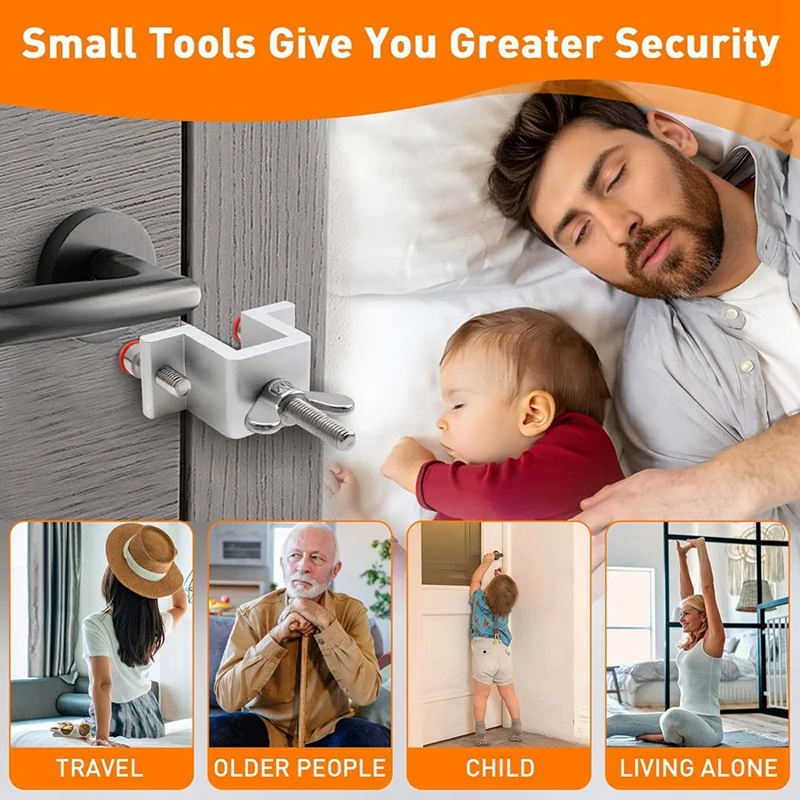 Portable Door Lock Dual Nut Adjustment, Thickened Body Hotel Door Locks For Travelers Security, Home Door Safety Locks