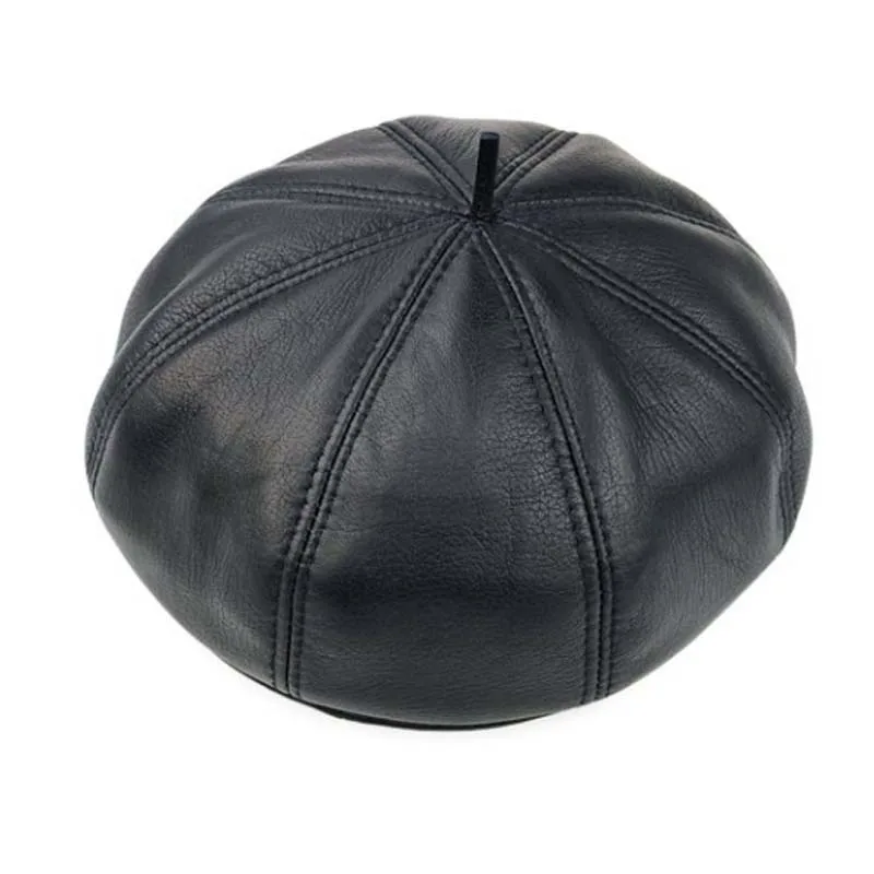 Spring/Winter 100% Real Leather Beret Hat Women Fashion European Pumpkin Painter Caps Female  Black/Coffee Thin Boina