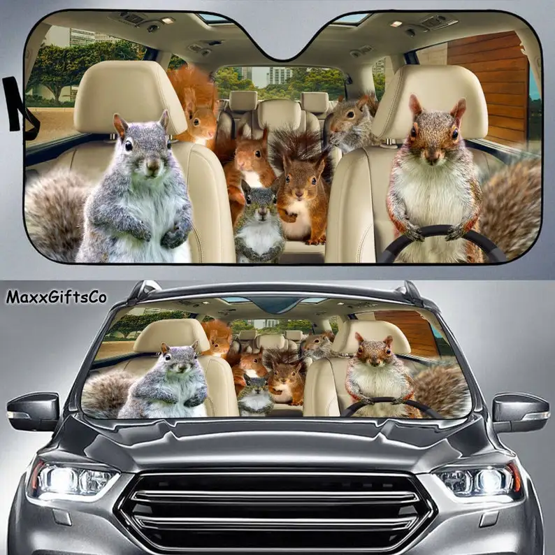 

Squirrels Car Sun Shade, Squirrels Windshield, Family Sunshade, Squirrels Car Accessories, Car Decoration, Gift For Dad, Mom