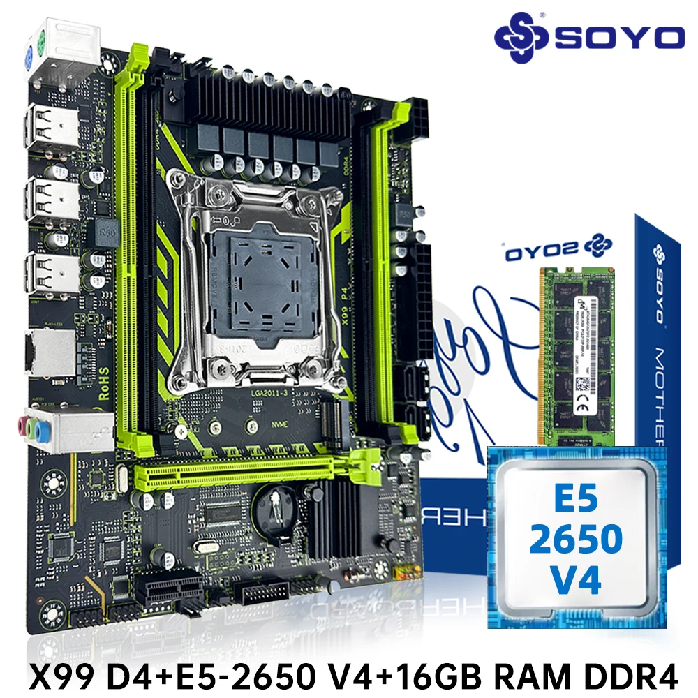 

SOYO Gaming Motherboard Set Kit With LGA2011-3 Xeon E5 2650 V4 CPU DDR4 16GB (1*16GB) 2133MHZ RAM Memory M.2 NVME For Desktop
