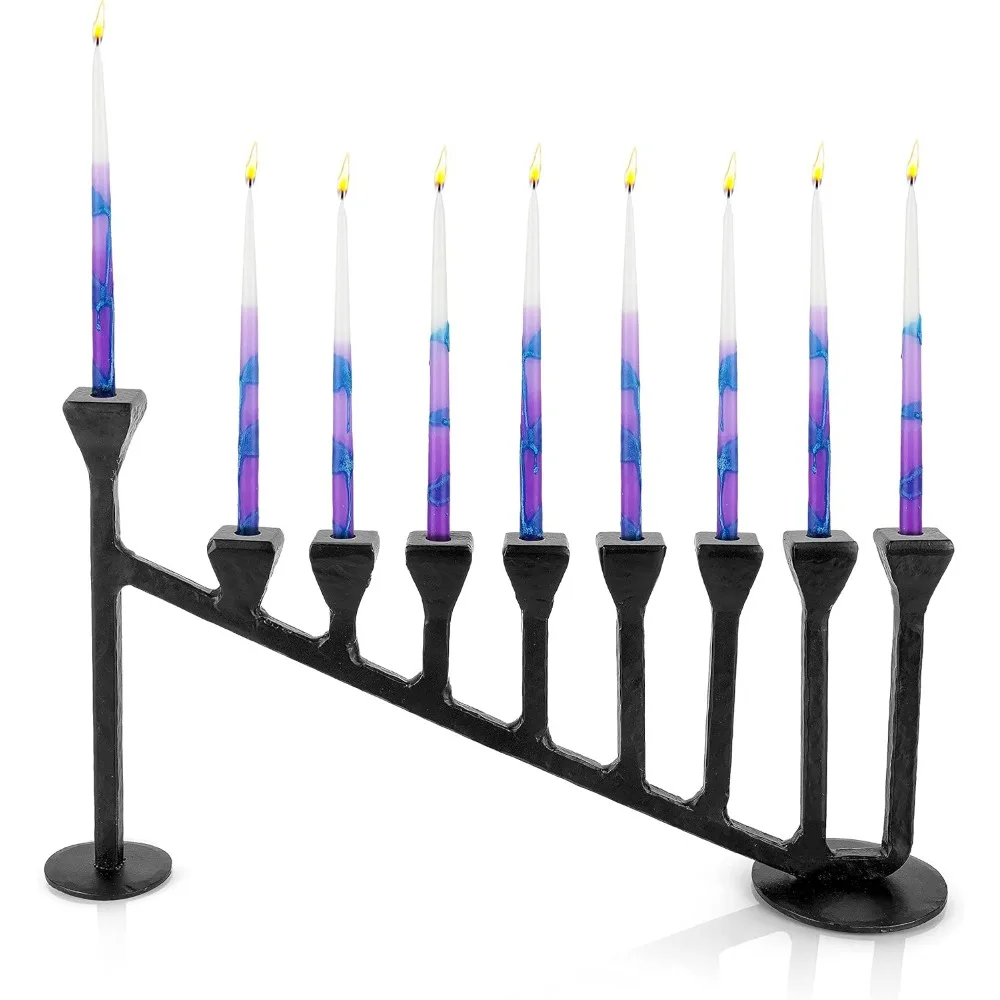 

Hanukkah Menorah 9-Branch Hanukiah - Decorative Menorahs for Chanukah, Handcrafted Iron Candlestick Holder - Compatible with Sma