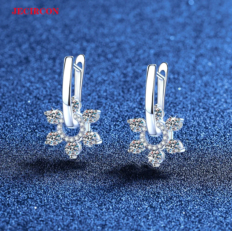 

JECIRCON S925 Sterling Silver Full Moissanite Earrings, Fashion French Floral Dainty Hoop Earrings, Super Shiny Luxury Jewelry