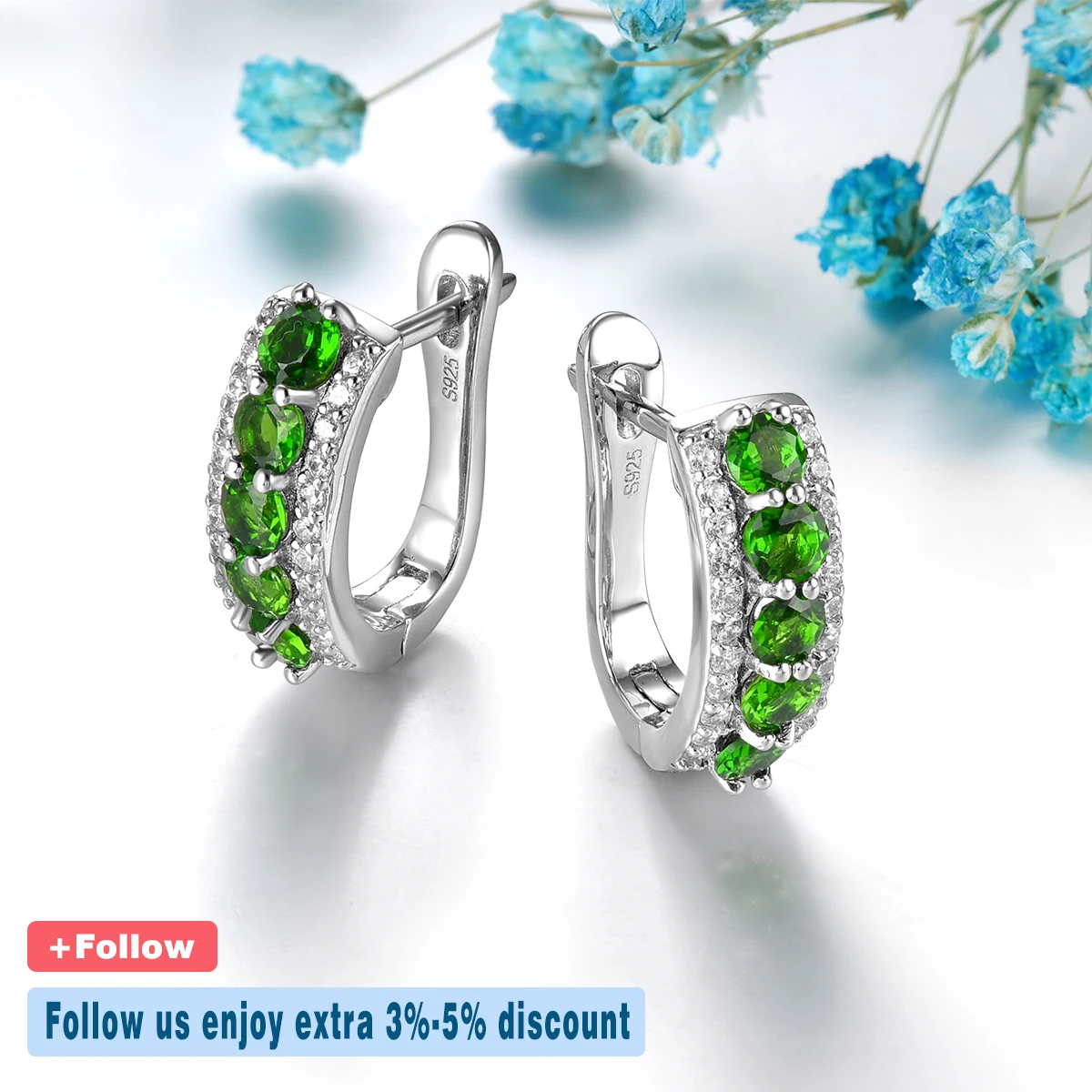 Natural Green Diopside Solid Sterling Silver Clip Earrings 1.5 Carats Genuine Gemstone Women Classic Birthday Anniversary Gifts image 3