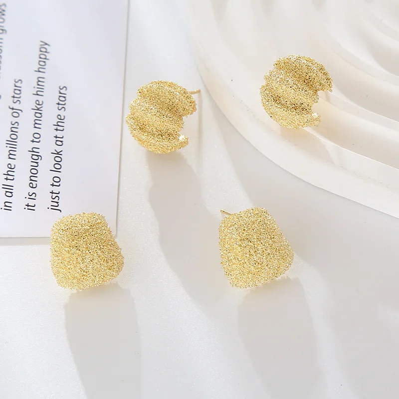 Fashion new niche design matte alloy S925 silver needle earrings temperament versatile simple earrings source