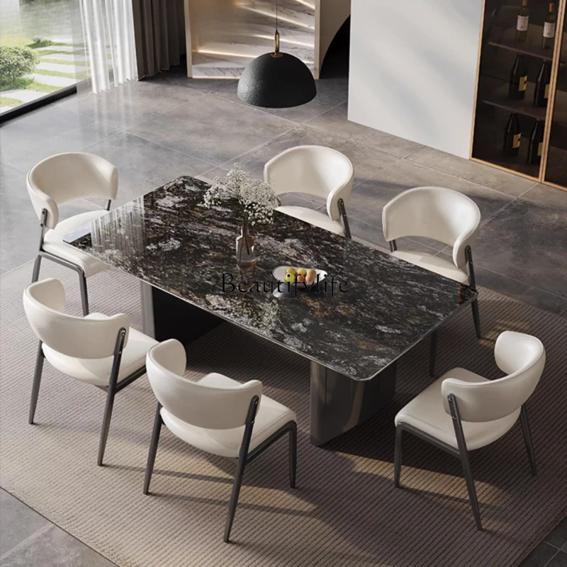 

Italian light luxury supercrystalline stone dining table household rectangular marble dining table high-end