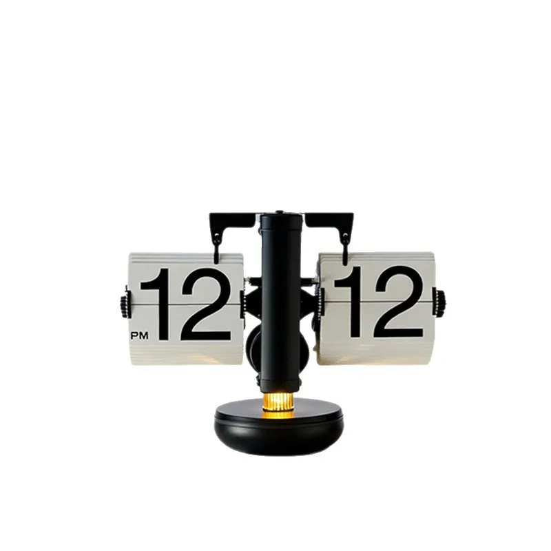 Creative mechanical page turning clock with ambient light combination home desktop simple pendulum clock bedroom bedside