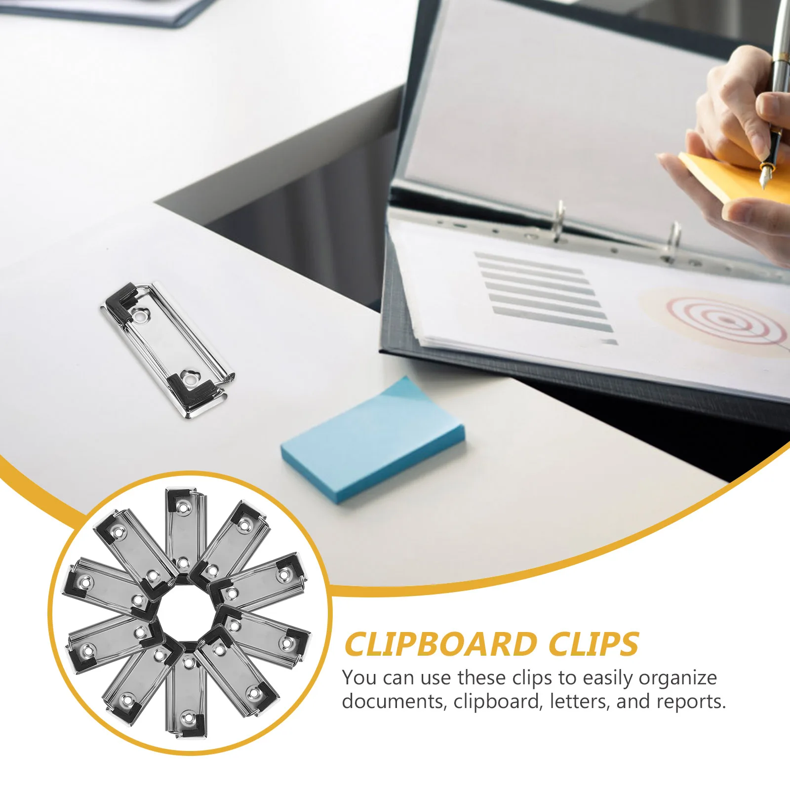

10pcs Metal Board Clips Writing File Clips Multi-Use Office School Stationery Supplies Replacement Clipboards Small