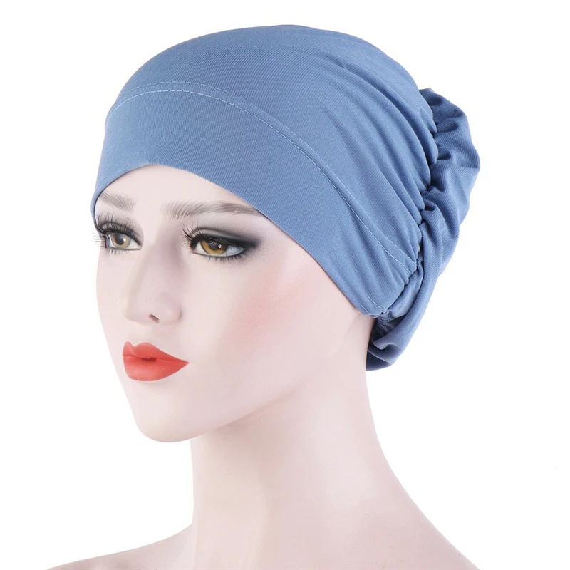 2023 New Women Simple Turban Hat Muslim Solid Color Cap Women Soft Comfortable Caps Islamic Hat For Female