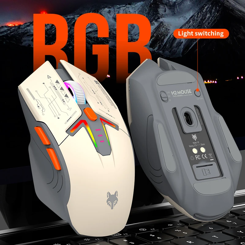 XUNFOX H2 ماوس بلوتوث لاسلكي RGB شحن مغناطيسي ثنائي الوضع لعبة رياضية إلكترونية سطح المكتب كمبيوتر محمول عالمي