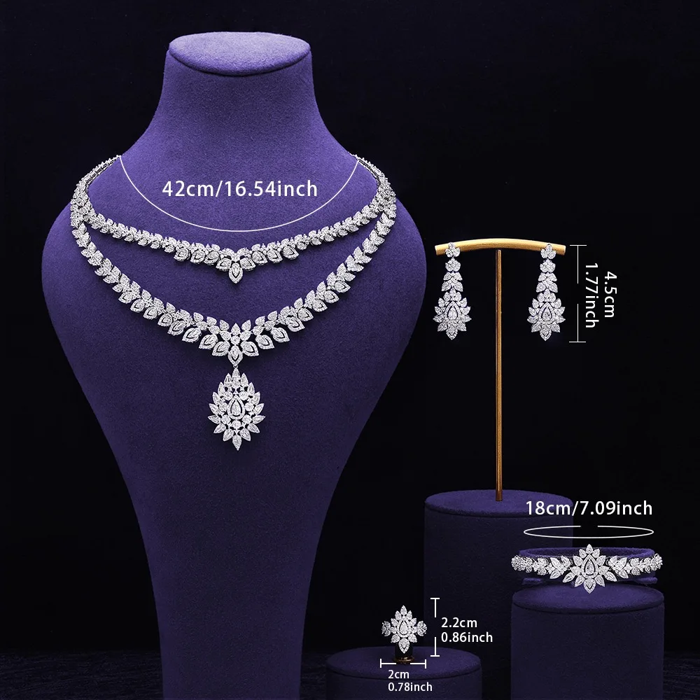 New Luxury Fashion AAA Zircon 4pcs Bridal Jewelry Set For Women Wedding Party Jewelry Gift Drop Necklace Earrings Bracelet Ring