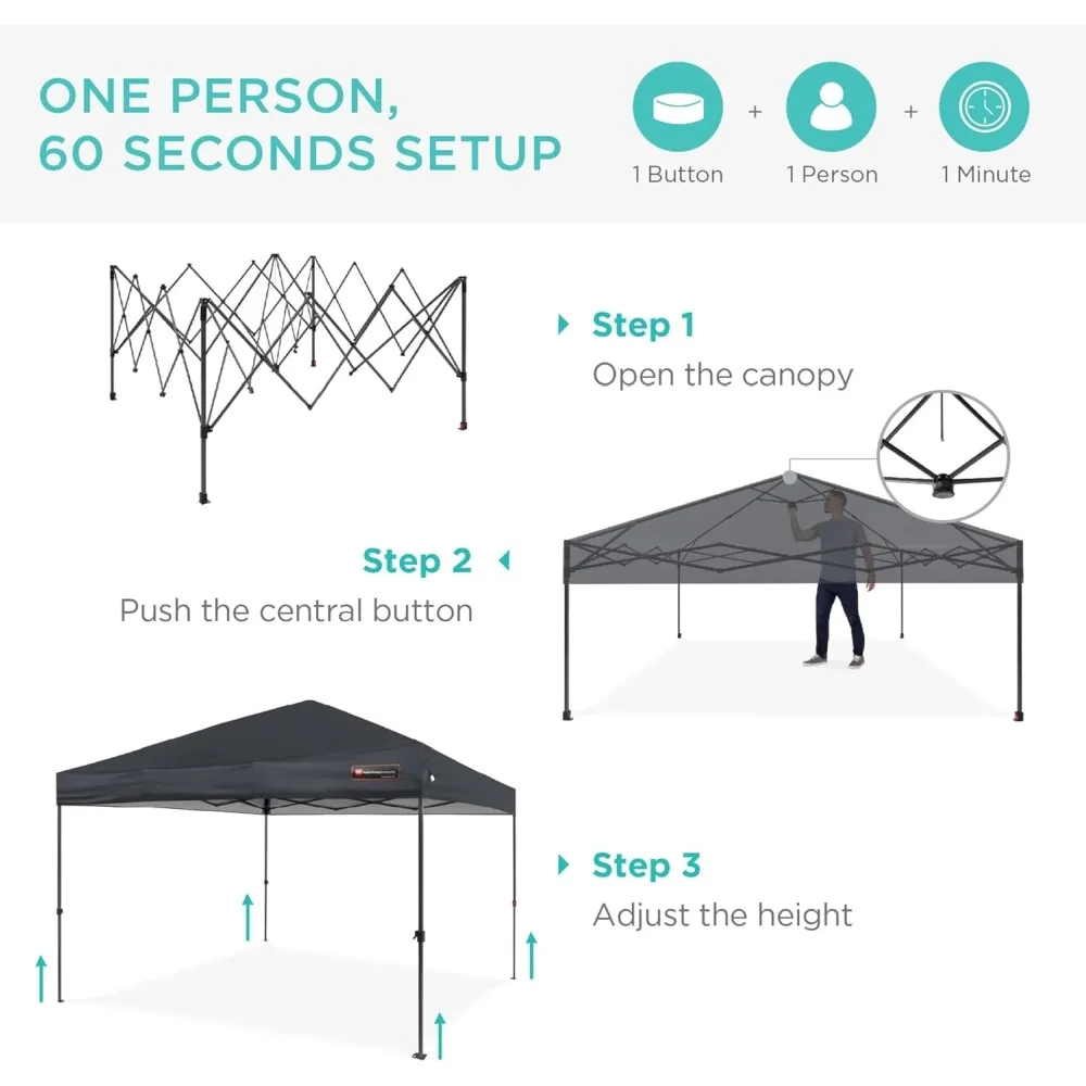 10x10ft 1-Person Setup Pop Up Canopy Tent Instant Portable Shelter w/ 1-Button Push, Case, 4 Weight Bags